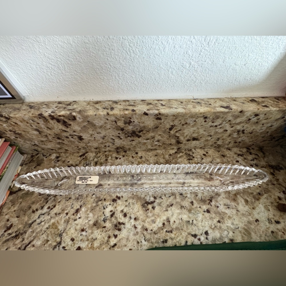 NWT vintage Crystal olive tray.  16” long.